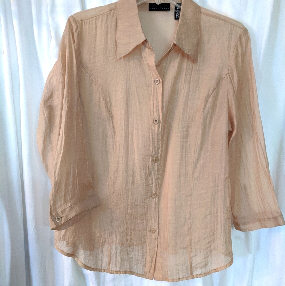 Apostrophe sheer Nude shirt. Size XL 16-18